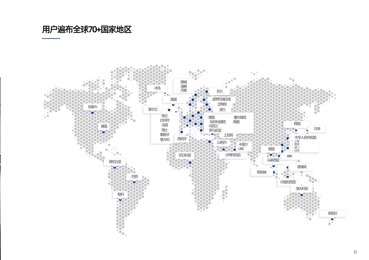 用户遍布全球 70+ 国家与地区